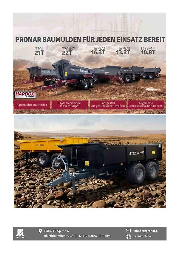 Pronar Schwerlast Bau- Muldenkipper, T 701; 21,0 to, NEU