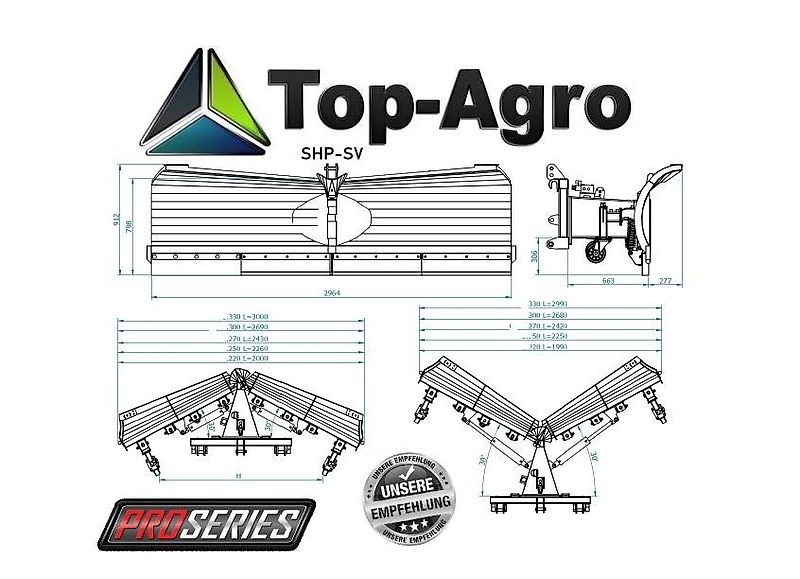 Top-Agro Schneeschild Schneepflug VARIO Serie PRO 3,0m SHP-SV30 ROBUST WINTERAKTION